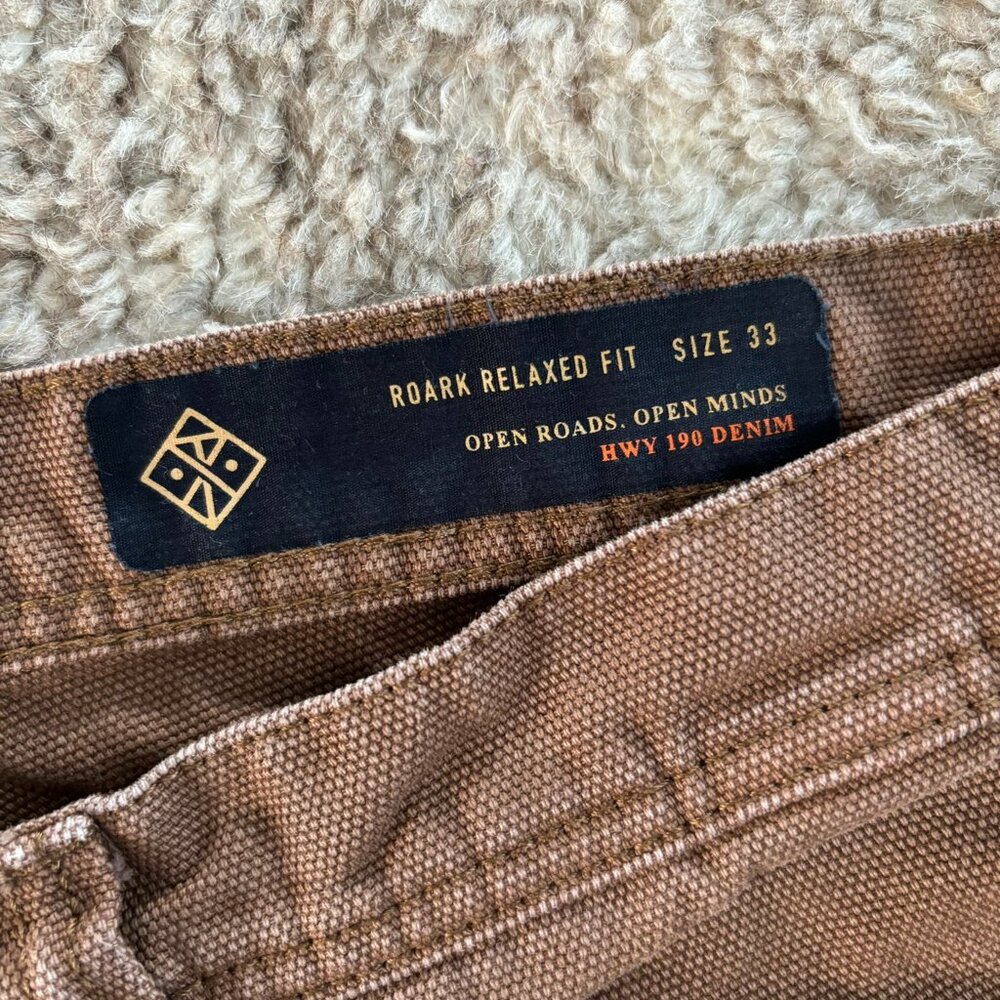 Roark Relaxed Fit denim pants, Brown, Size 33, men's